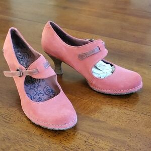 Elegant Suede Coral Mary Jane Heels